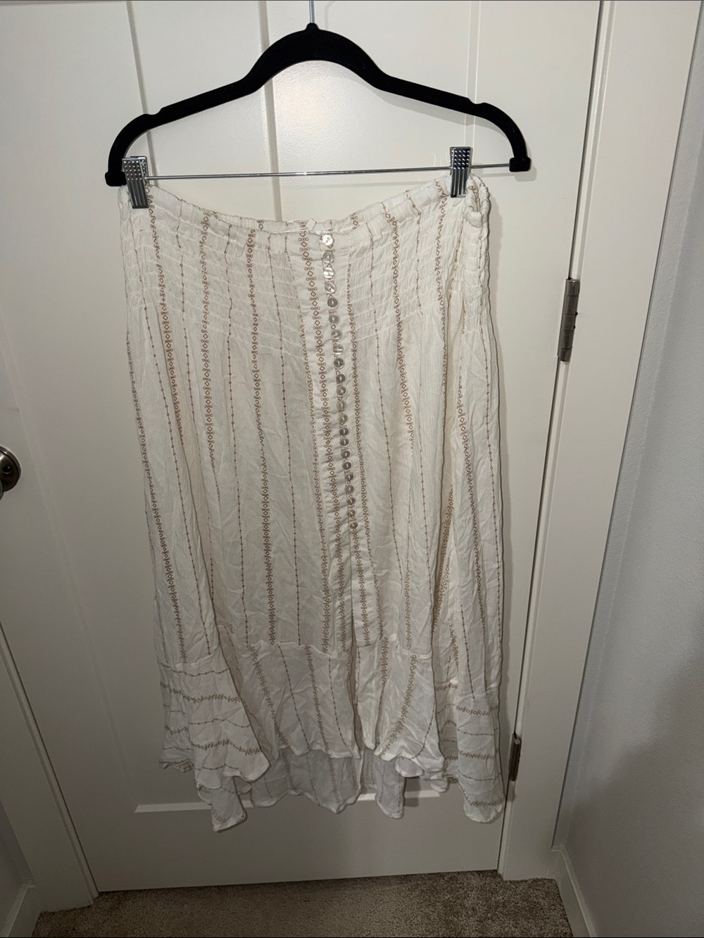 NWT Dotti Cream and Tan Striped Button-Front Maxi Skirt swim cover
